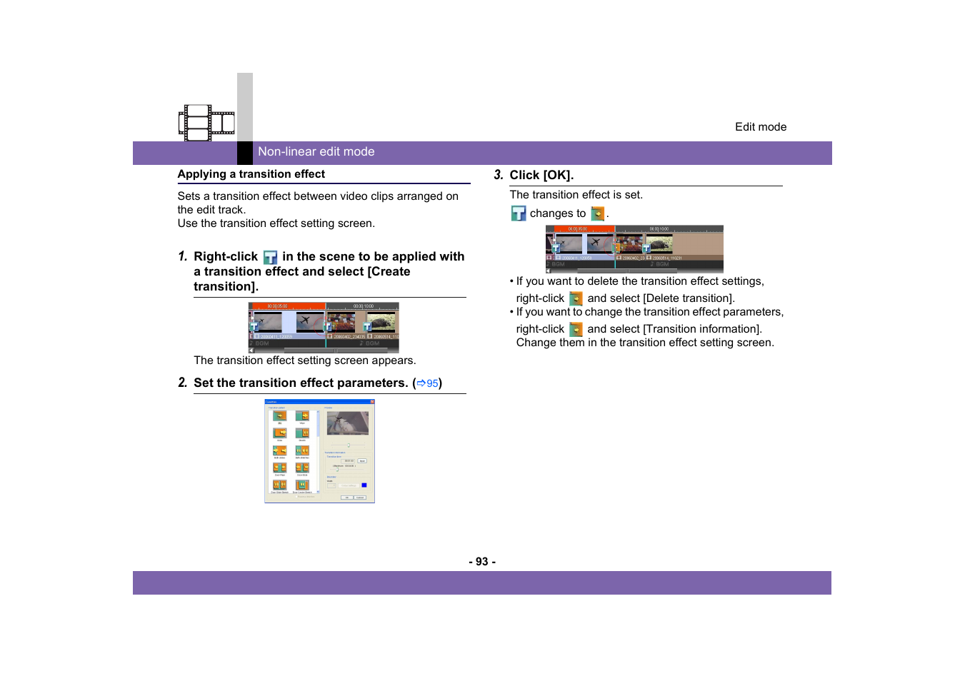 Applying a transition effect | Panasonic -eng User Manual | Page 93 / 249