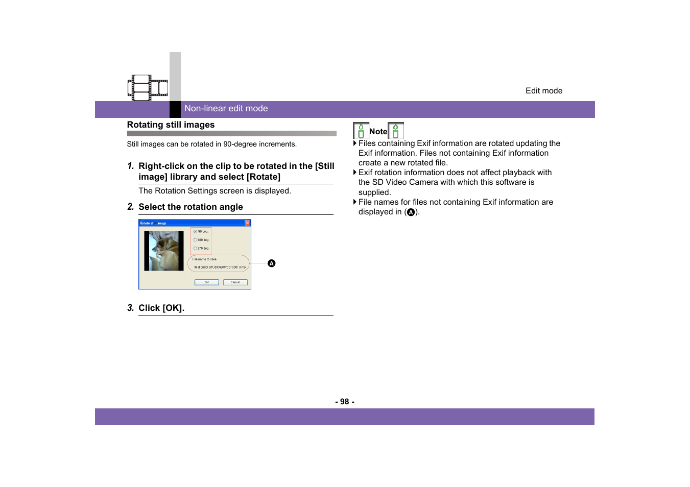 Rotating still images | Panasonic -eng User Manual | Page 98 / 249