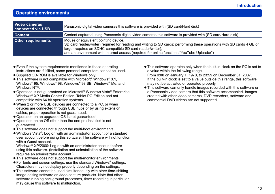 Operating environments | Panasonic -eng User Manual | Page 10 / 103