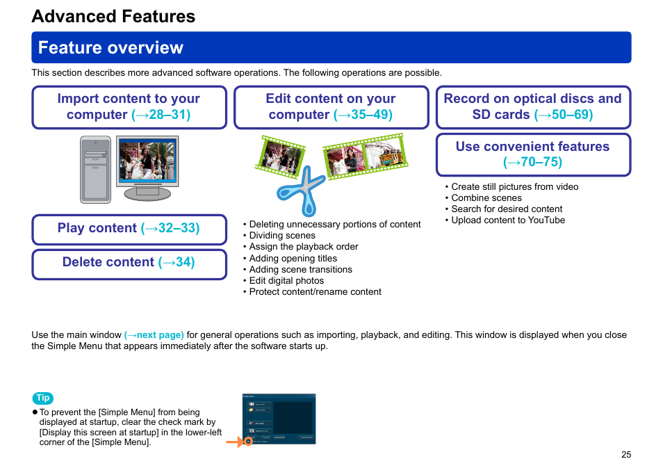 Advanced features, Feature overview, Advanced features feature overview | Panasonic -eng User Manual | Page 25 / 103