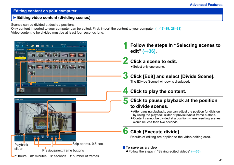 Editing video content (dividing scenes), Editing video content (dividing scenes) ……… 41, Of the | Panasonic -eng User Manual | Page 41 / 103