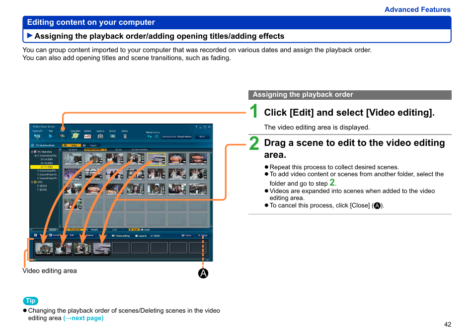 Assigning the playback order, Adding opening titles/adding effects ………… 42, Assigning the playback order ……………………………… 42 | Panasonic -eng User Manual | Page 42 / 103