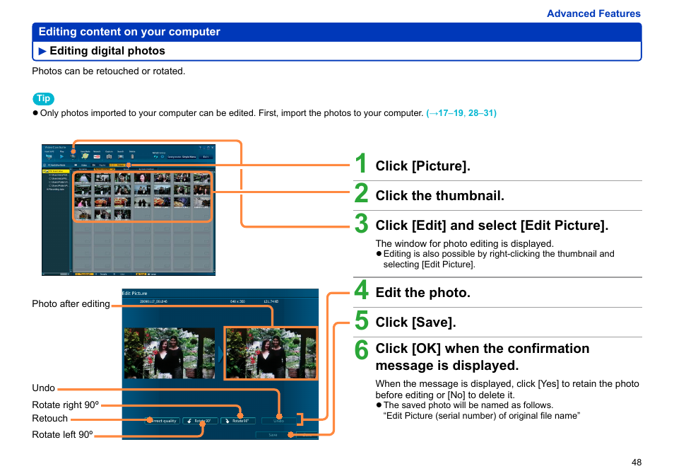 Editing digital photos, Editing digital photos …………………………… 48 | Panasonic -eng User Manual | Page 48 / 103