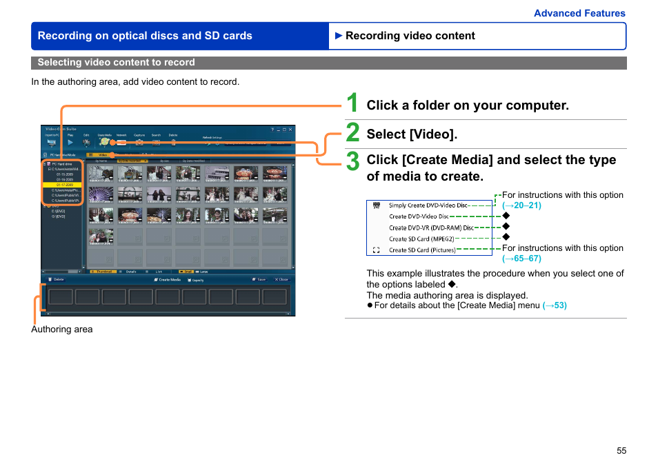 Selecting video content to record, Selecting video content to record …………………………… 55 | Panasonic -eng User Manual | Page 55 / 103