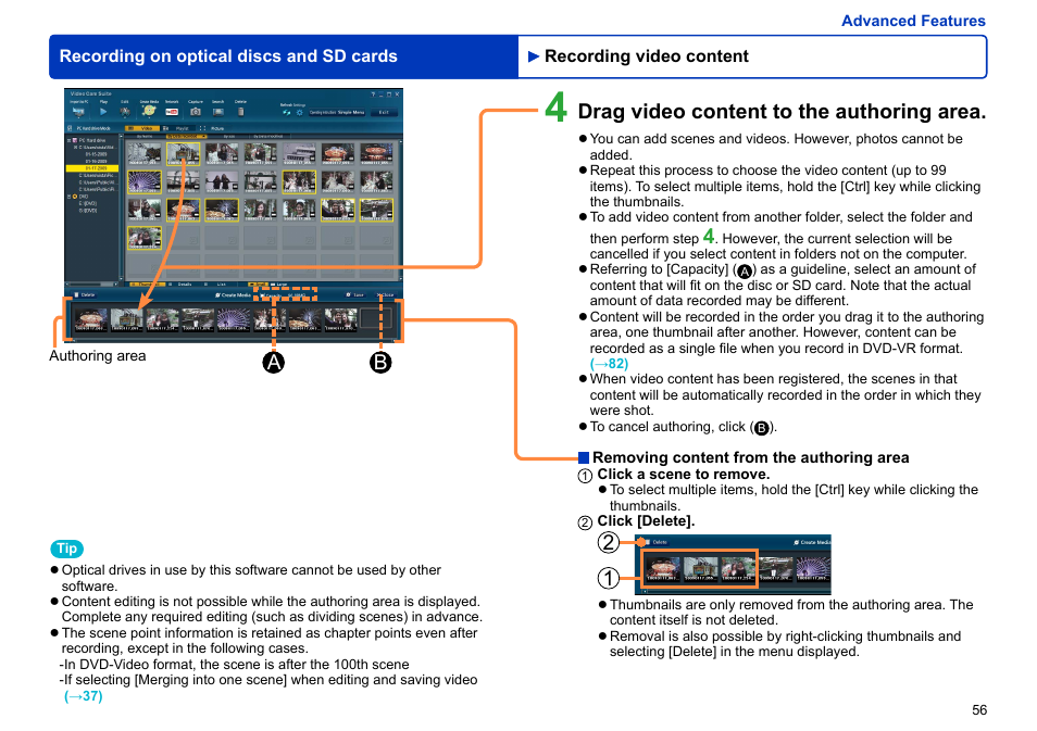 Drag video content to the authoring area | Panasonic -eng User Manual | Page 56 / 103