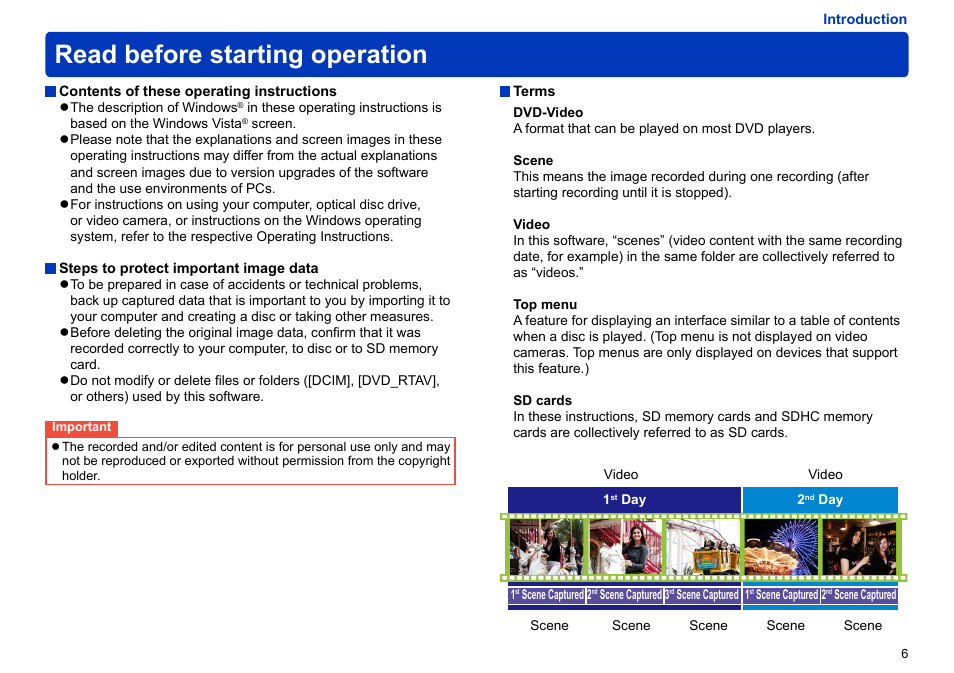 Read before starting operation | Panasonic -eng User Manual | Page 6 / 103