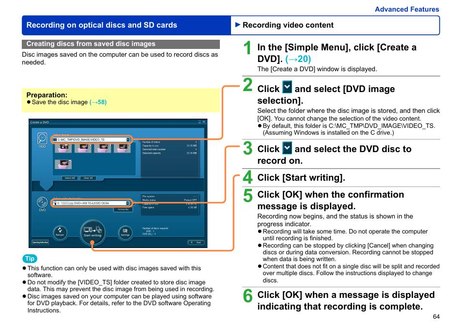 Creating discs from saved disc images, Creating discs from saved disc images …………………… 64 | Panasonic -eng User Manual | Page 64 / 103