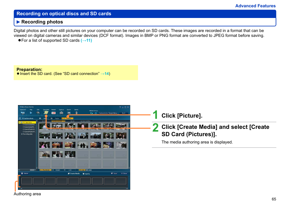 Recording photos, Recording photos ………………………………… 65 | Panasonic -eng User Manual | Page 65 / 103