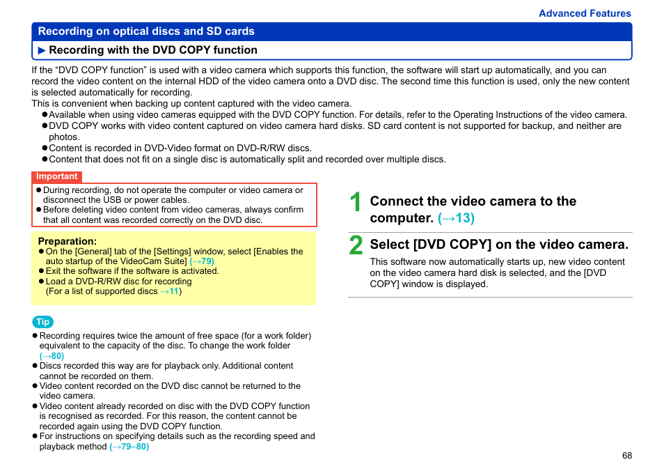 Recording with the dvd copy function, Recording with the dvd copy function ……… 68 | Panasonic -eng User Manual | Page 68 / 103