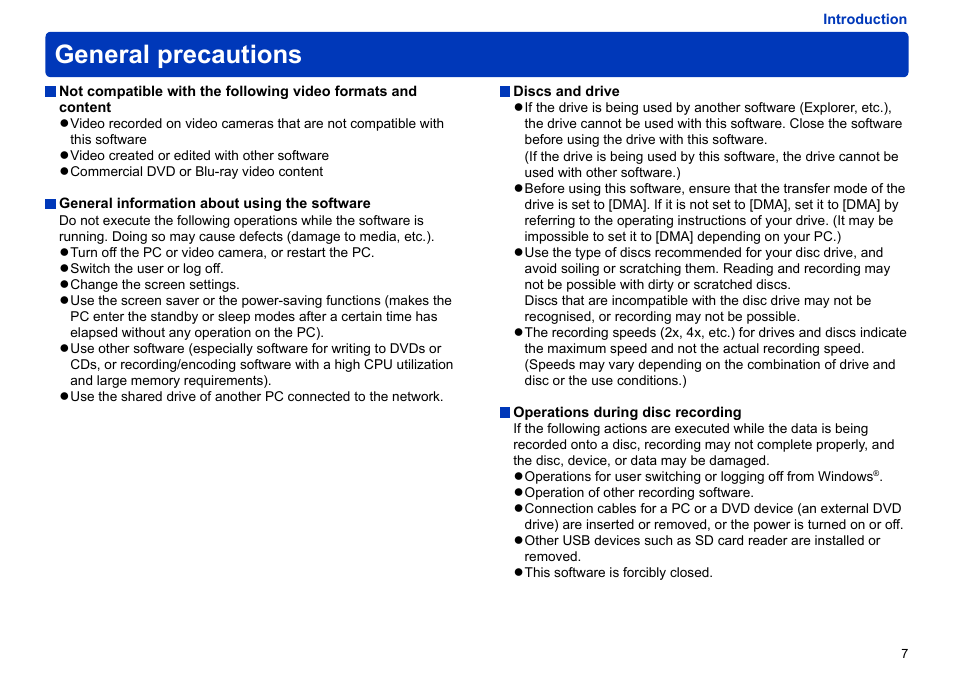 General precautions | Panasonic -eng User Manual | Page 7 / 103