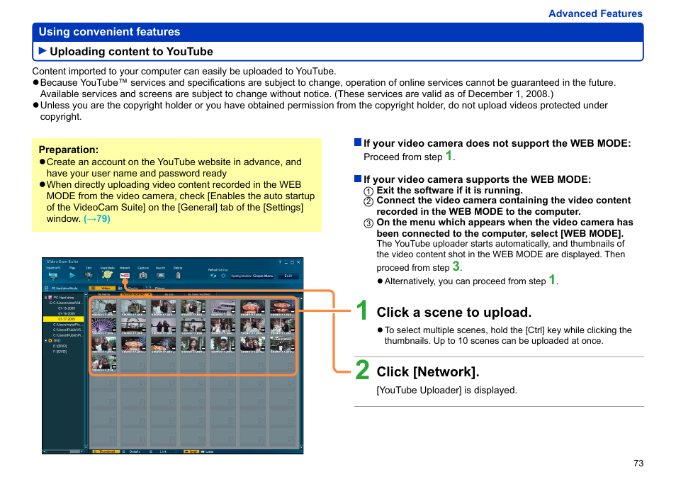 Uploading content to youtube, Uploading content to youtube ………………… 73 | Panasonic -eng User Manual | Page 73 / 103