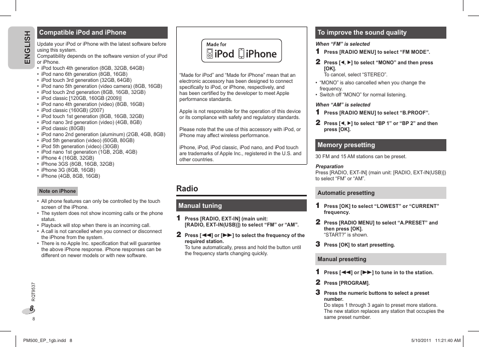 Radio | Panasonic SC-PM500 User Manual | Page 8 / 72