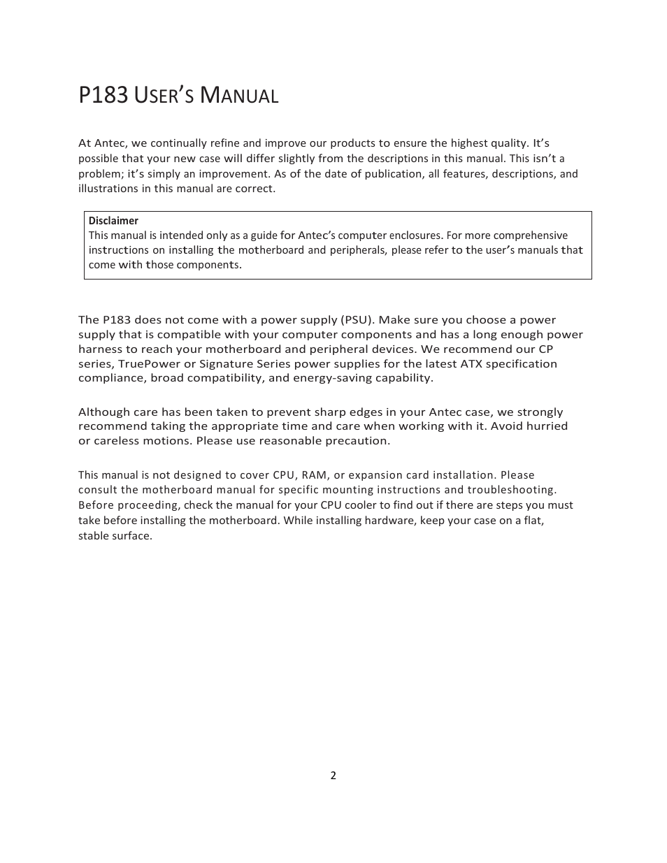 P183, Anual | Antec TABLE OF CONTENTS P183 V3 User Manual | Page 3 / 14