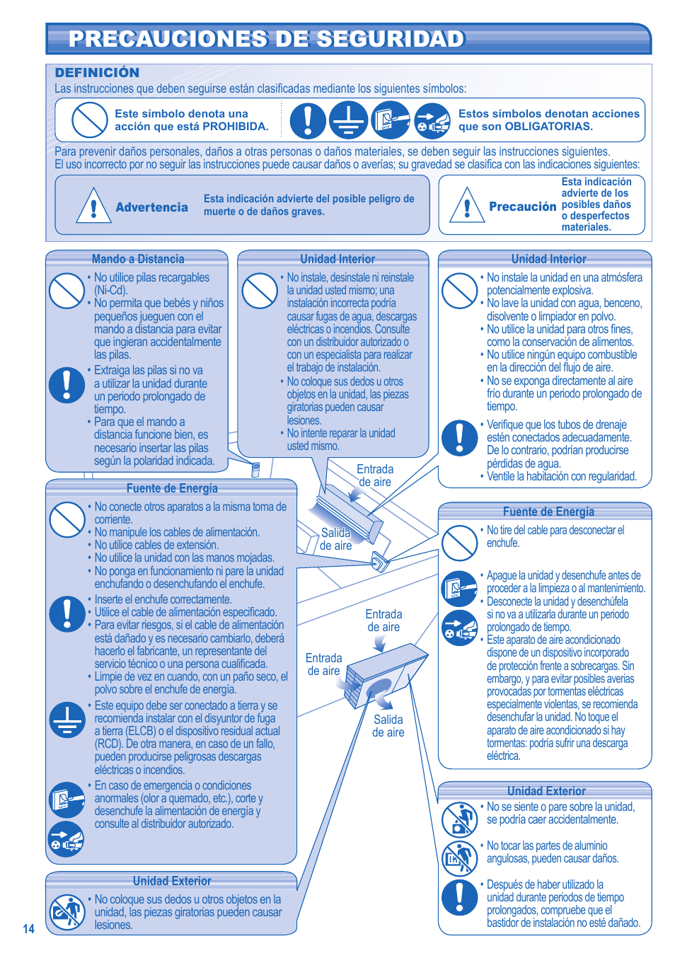 Precauciones de seguridad | Panasonic CS-C18JKD User Manual | Page 14 / 44
