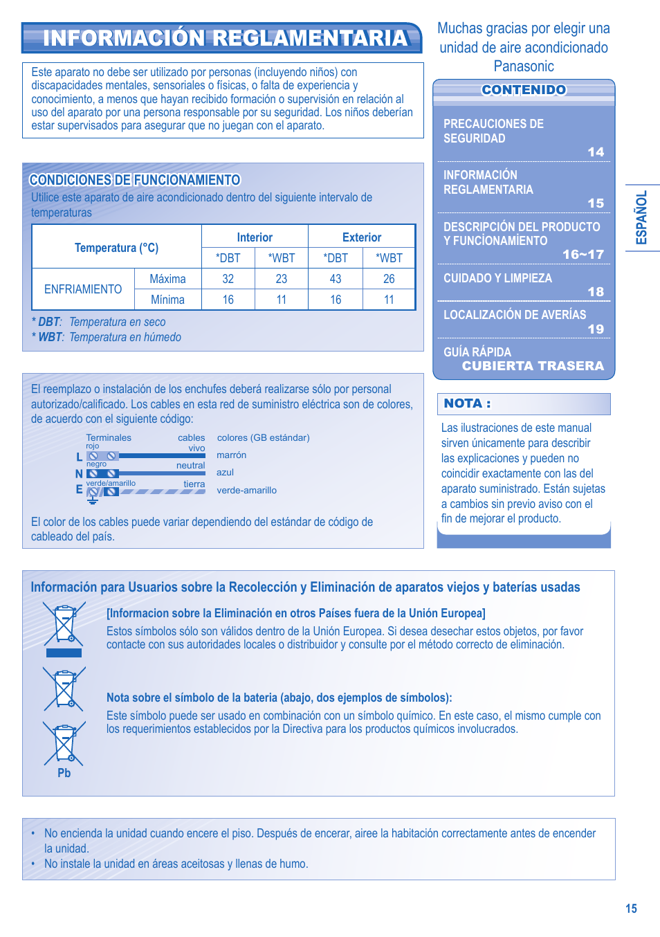 Información reglamentaria | Panasonic CS-C18JKD User Manual | Page 15 / 44