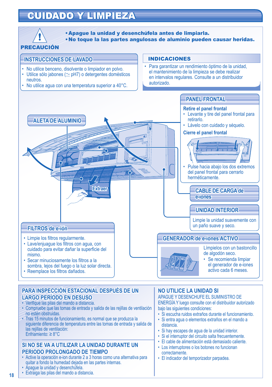Cuidado y limpieza | Panasonic CS-C18JKD User Manual | Page 18 / 44