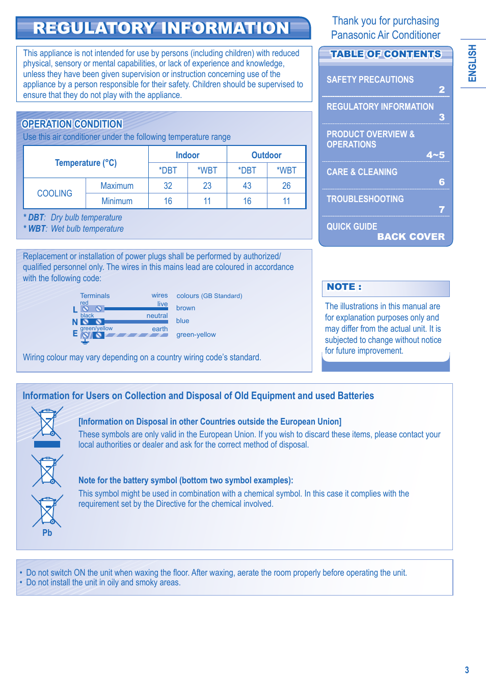 Regulatory information regulatory information | Panasonic CS-C18JKD User Manual | Page 3 / 44