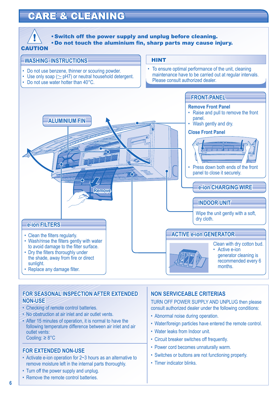 Care & cleaning | Panasonic CS-C18JKD User Manual | Page 6 / 44