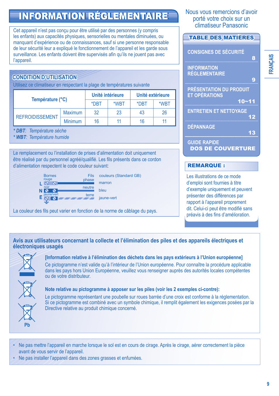 Information réglementaire | Panasonic CS-C18JKD User Manual | Page 9 / 44