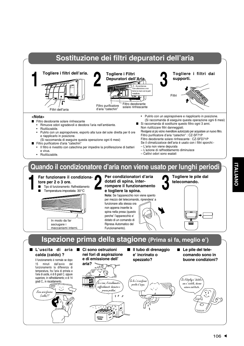 Sostituzione dei filtri depuratori dell’aria | Panasonic CS-A28BKP5 User Manual | Page 107 / 202