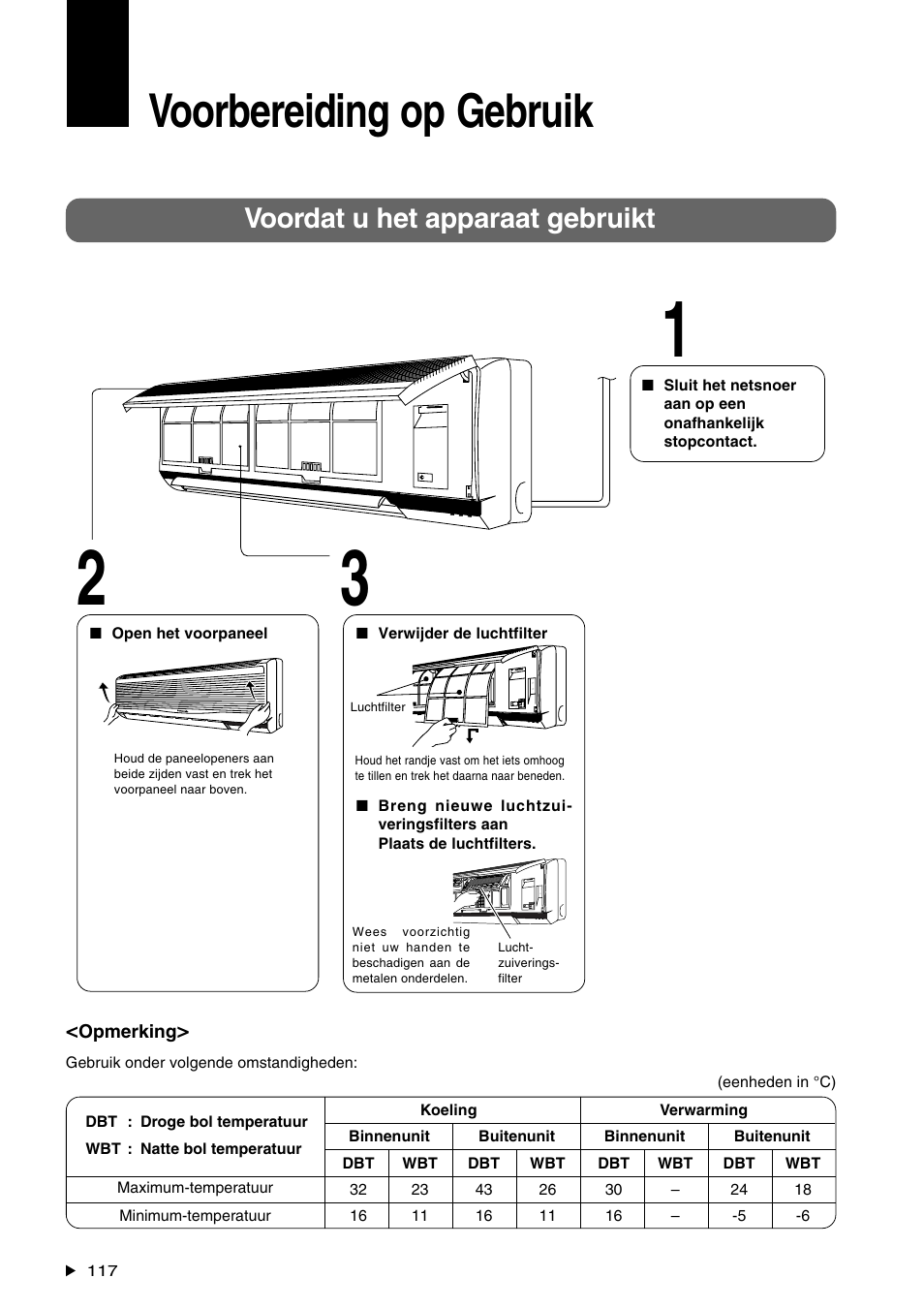 Voorbereiding op gebruik, Airflow direction adjustment, Voordat u het apparaat gebruikt | Panasonic CS-A28BKP5 User Manual | Page 118 / 202