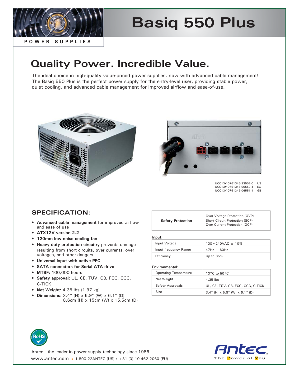 Antec Basiq 550 Plus User Manual | 1 page