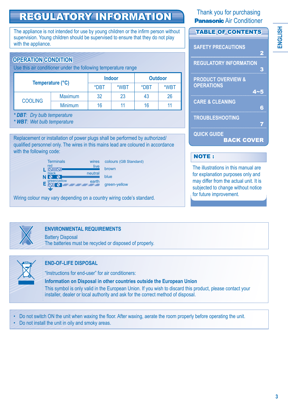 Regulatory information regulatory information | Panasonic CU-C24HKD User Manual | Page 3 / 8