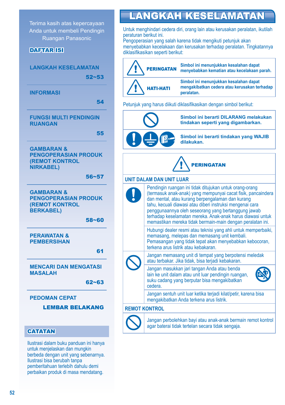 Langkah keselamatan | Panasonic S-28KA1E5 User Manual | Page 52 / 108