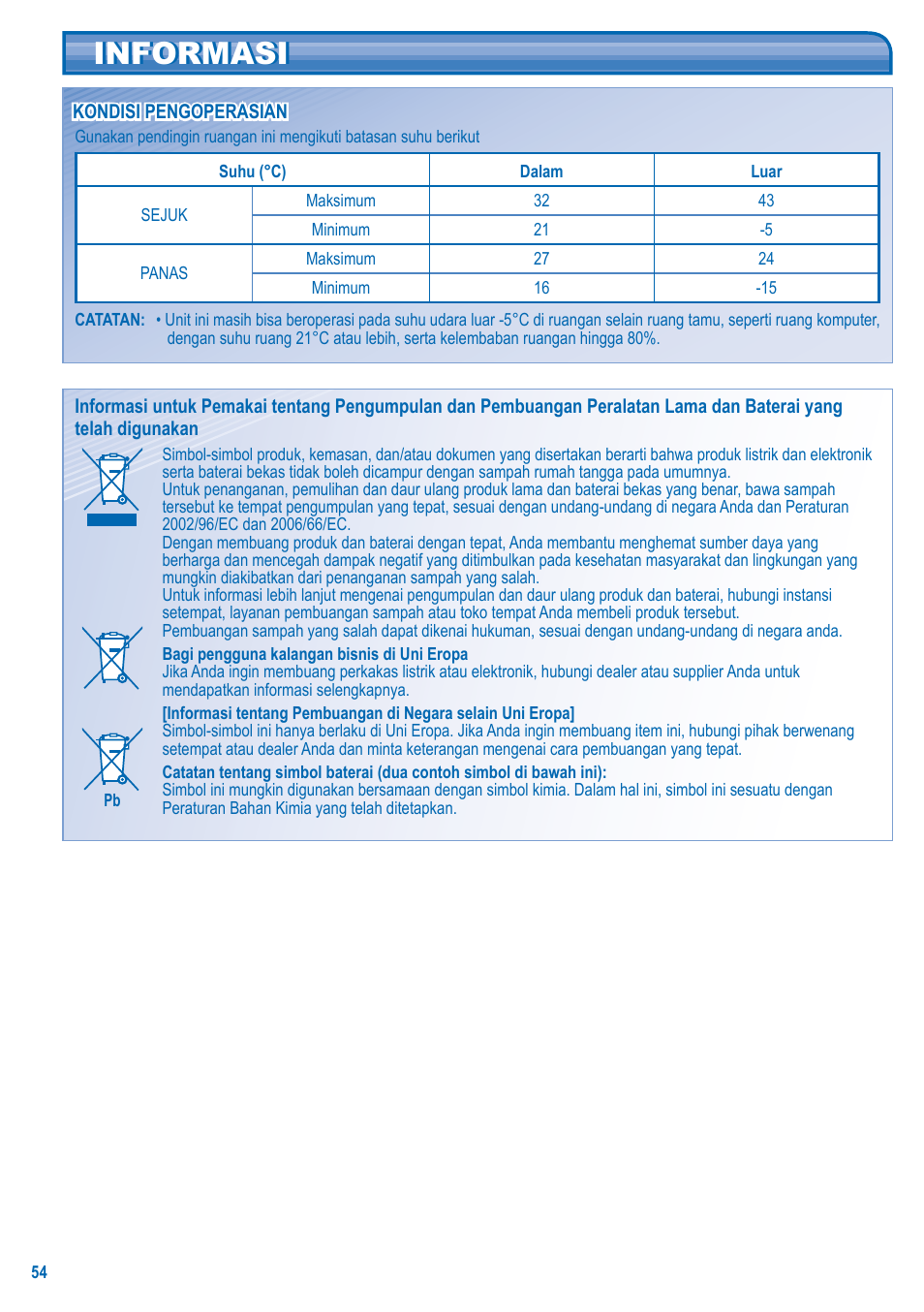 Informasi informasi | Panasonic S-28KA1E5 User Manual | Page 54 / 108