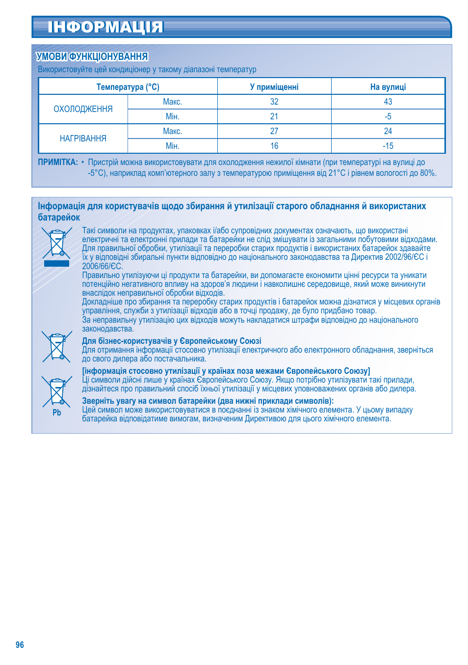 Інформація | Panasonic S-28KA1E5 User Manual | Page 96 / 108