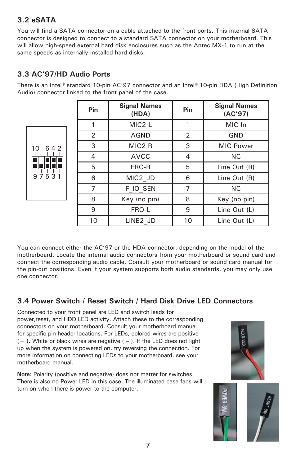 2 esata, 3 ac’97/hd audio ports | Antec Nine Hundred Two User Manual | Page 9 / 13