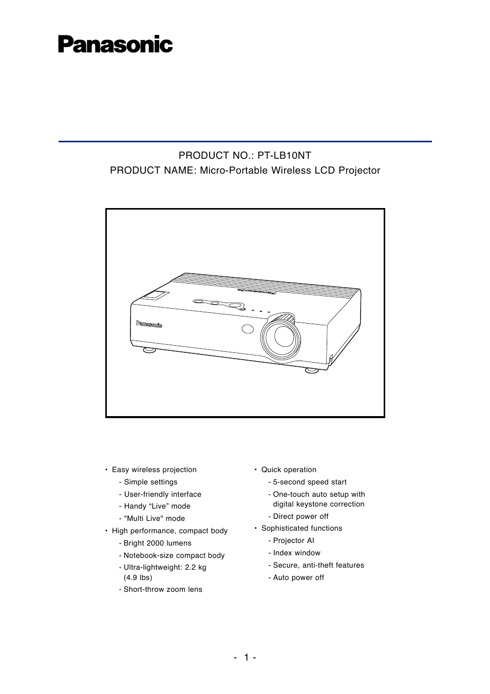 Panasonic PT-LB10NT User Manual | 5 pages