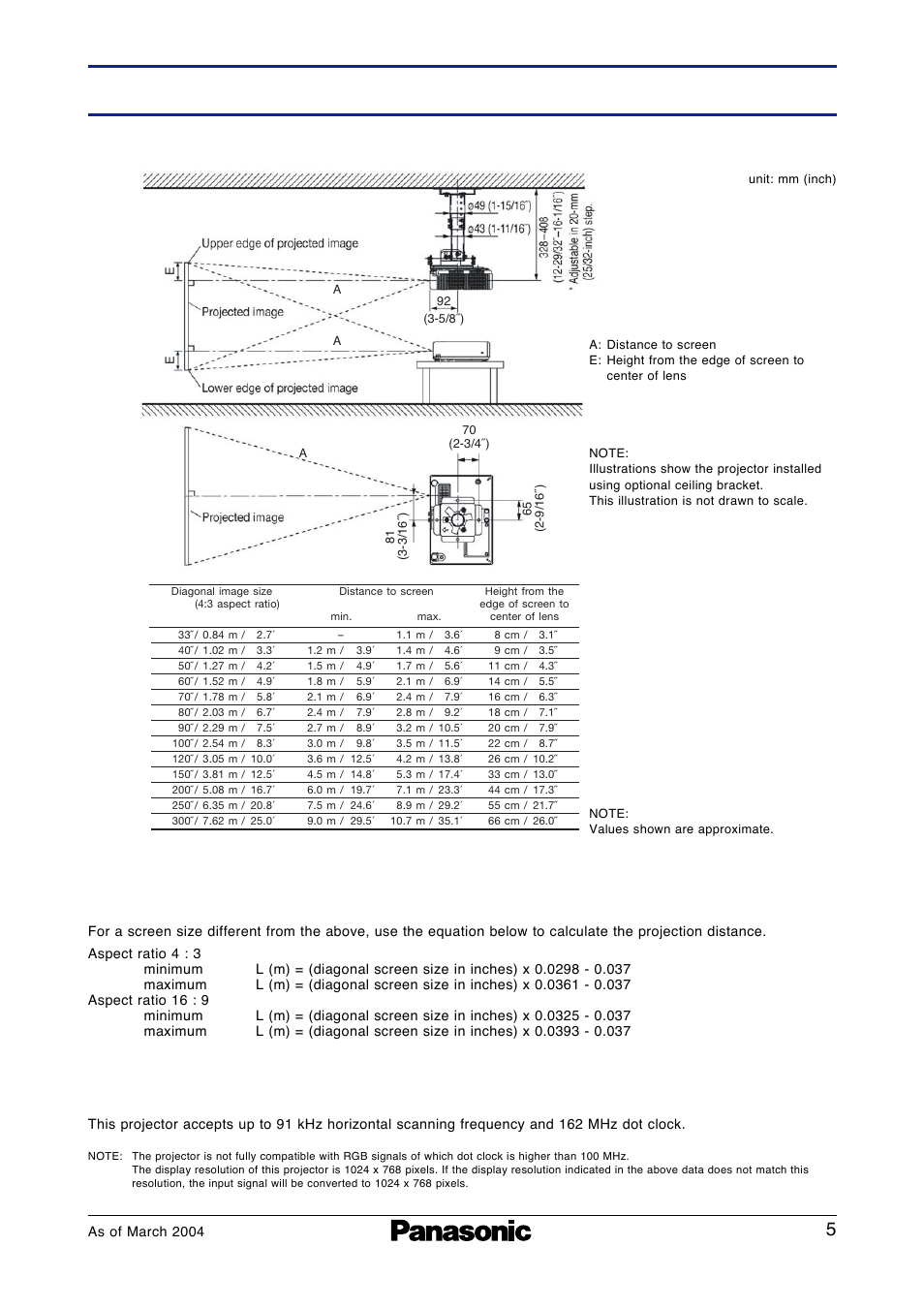 Throw distance, Pt-lb10nt, Standard setting-up positions | Computer data compatibility, Calculation of the projection distance | Panasonic PT-LB10NT User Manual | Page 5 / 5