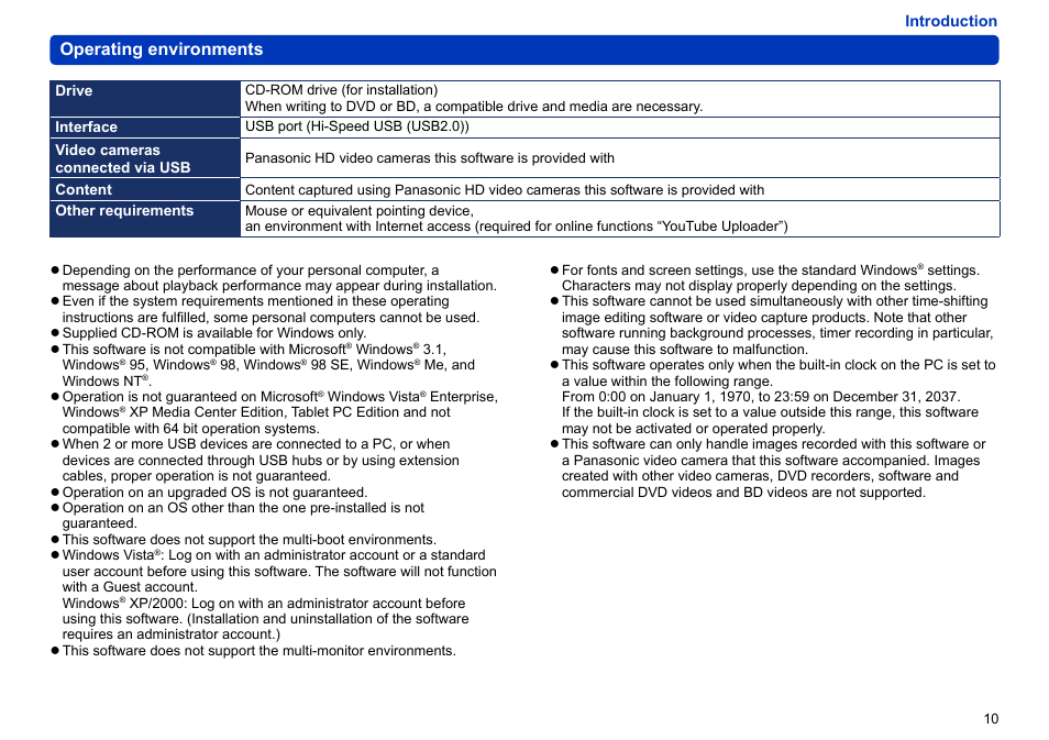 Operating environments | Panasonic -eng User Manual | Page 10 / 106