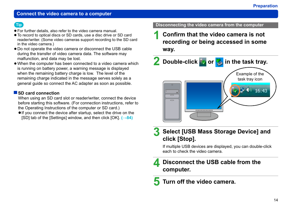 Disconnecting the video camera from the computer | Panasonic -eng User Manual | Page 14 / 106