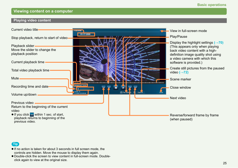 Playing video content, Playing video content ………………………………………… 25 | Panasonic -eng User Manual | Page 25 / 106