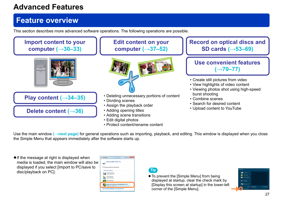 Advanced features, Feature overview, Advanced features feature overview | Panasonic -eng User Manual | Page 27 / 106