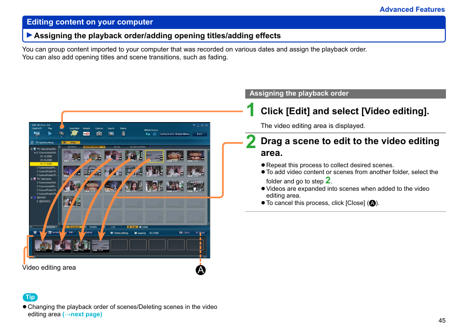 Assigning the playback order, Adding opening titles/adding effects ………… 45, Assigning the playback order ……………………………… 45 | Panasonic -eng User Manual | Page 45 / 106