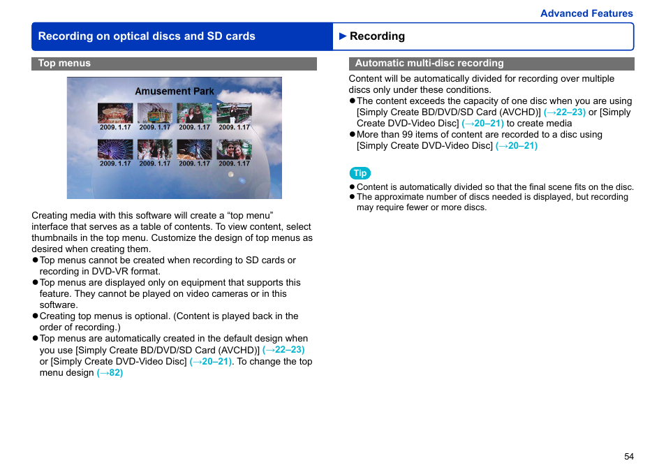 Top menus, Automatic multi-disc recording, Are also created automatically | Panasonic -eng User Manual | Page 54 / 106