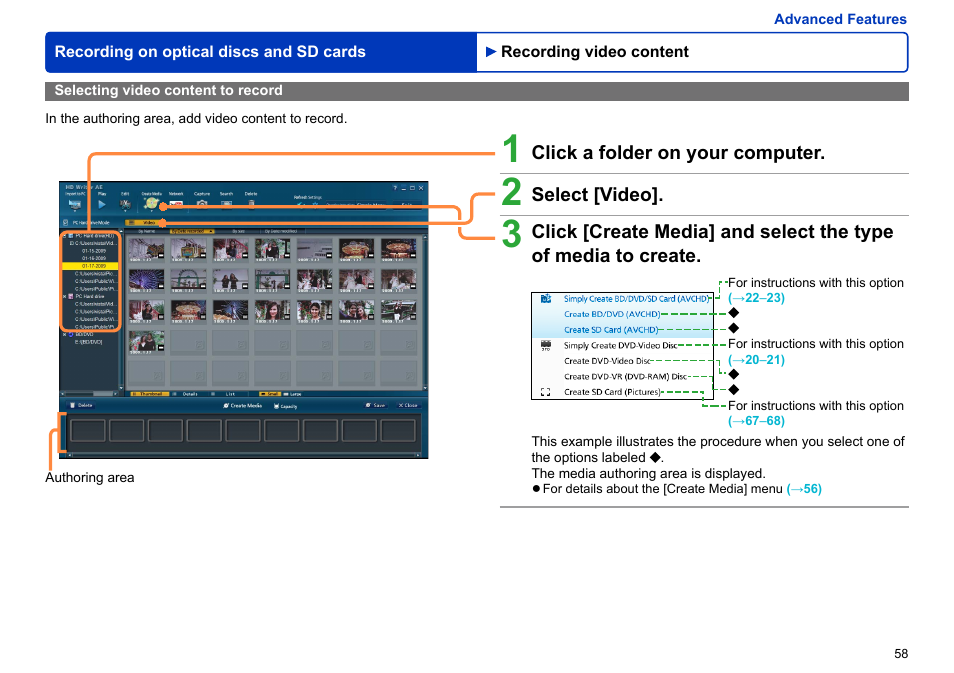 Selecting video content to record, Selecting video content to record …………………………… 58 | Panasonic -eng User Manual | Page 58 / 106