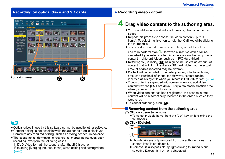 Drag video content to the authoring area | Panasonic -eng User Manual | Page 59 / 106