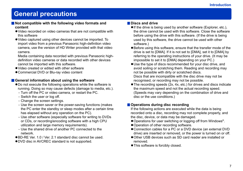 General precautions | Panasonic -eng User Manual | Page 7 / 106