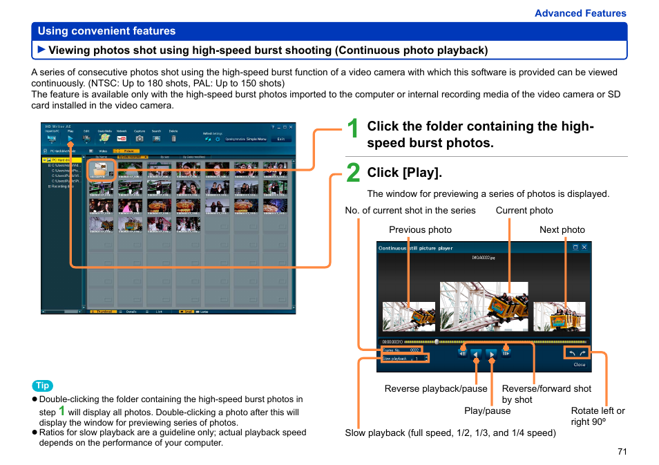 Viewing photos shot using high-speed burst, Shooting (continuous photo playback) ……… 71 | Panasonic -eng User Manual | Page 71 / 106