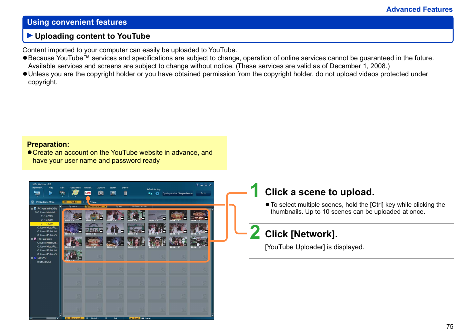 Uploading content to youtube, Uploading content to youtube ………………… 75 | Panasonic -eng User Manual | Page 75 / 106