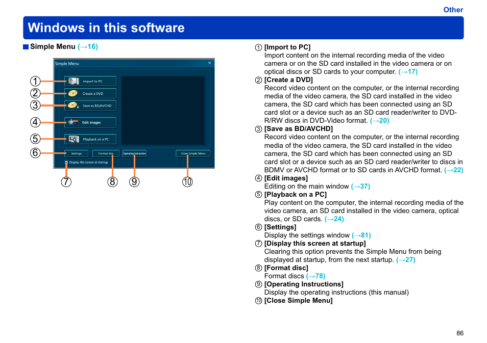 Windows in this software | Panasonic -eng User Manual | Page 86 / 106