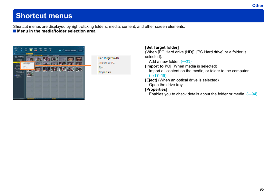 Shortcut menus | Panasonic -eng User Manual | Page 95 / 106