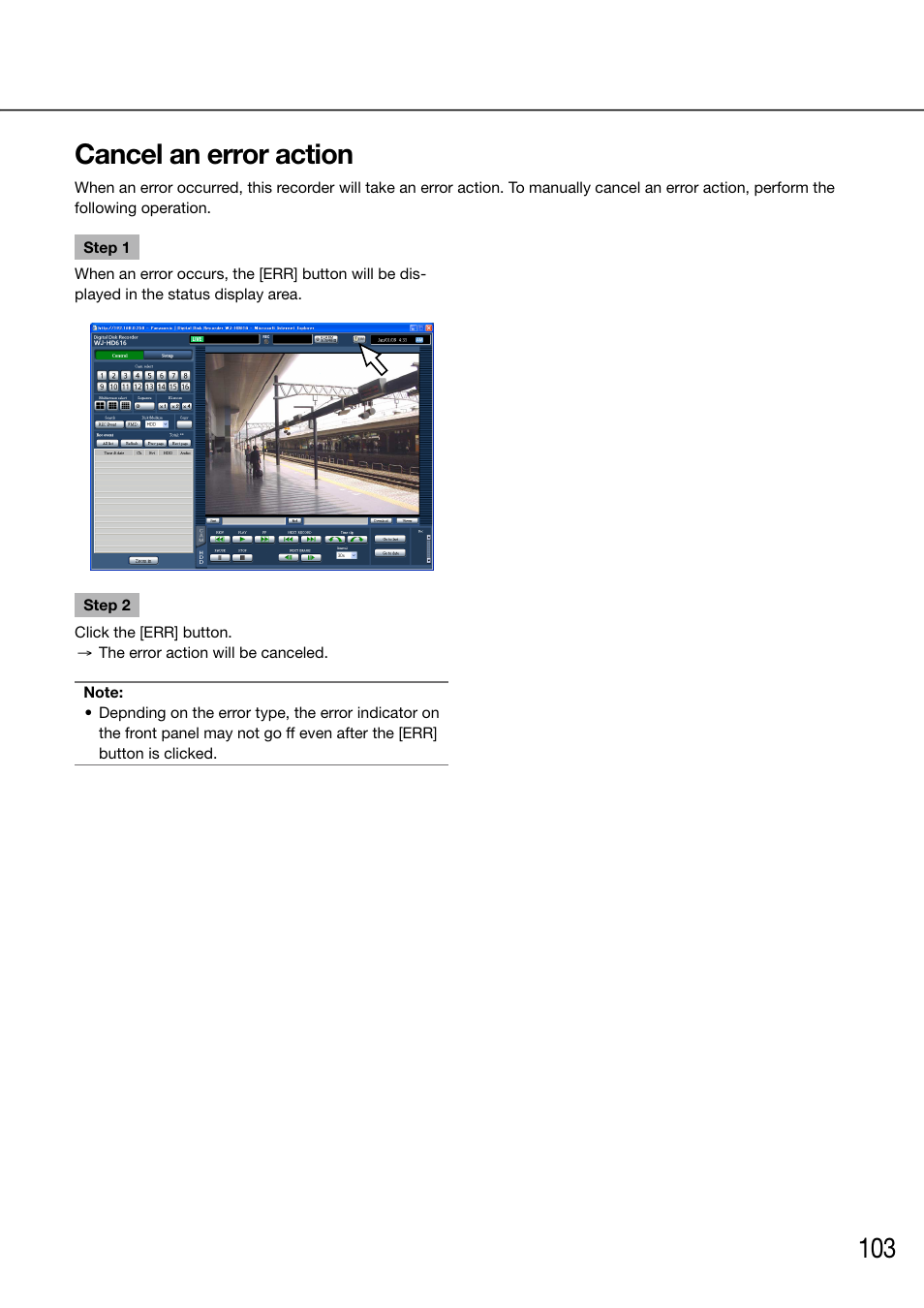 Cancel an error action, 103 cancel an error action | Panasonic 616 User Manual | Page 103 / 133