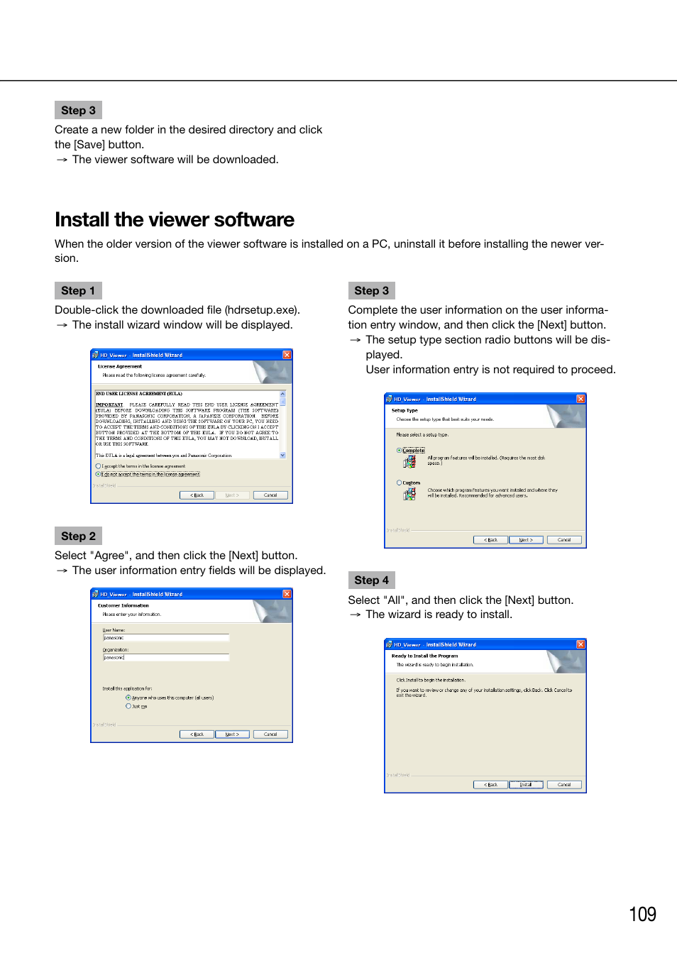 Install the viewer software | Panasonic 616 User Manual | Page 109 / 133