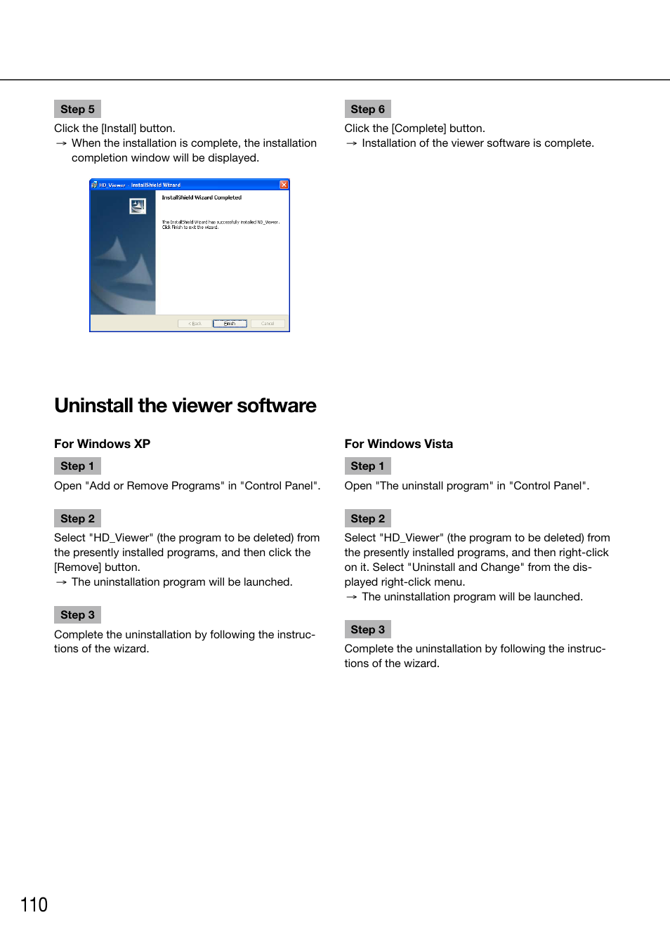 Uninstall the viewer software | Panasonic 616 User Manual | Page 110 / 133