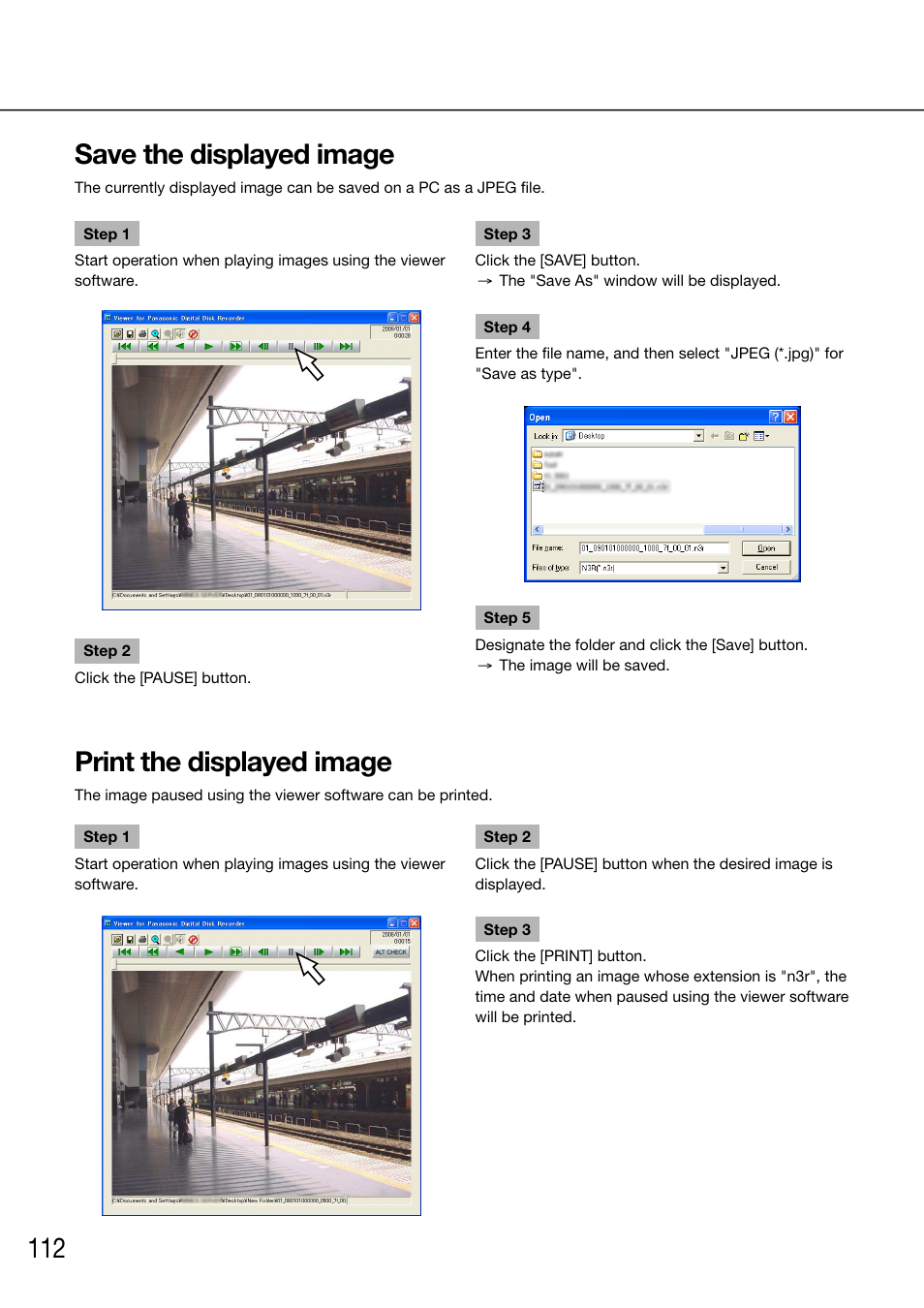 Save the displayed image, Print the displayed image | Panasonic 616 User Manual | Page 112 / 133